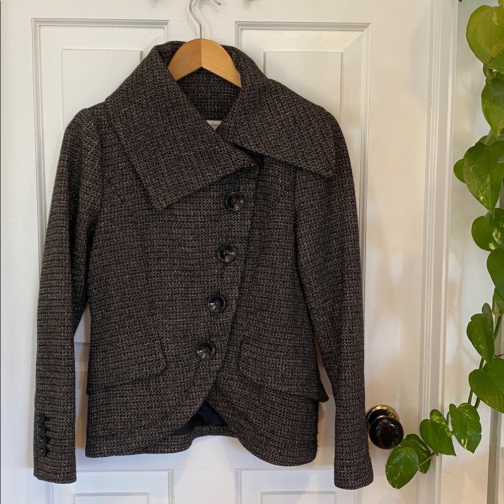 Zara Dark Chocolate & Black Textured Button-Front Blazer Jacket